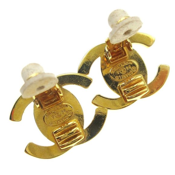 Auth Chanel CC Turnlock Rhinestone Earrings Clip-On Gold Small - Picture 4 of 4